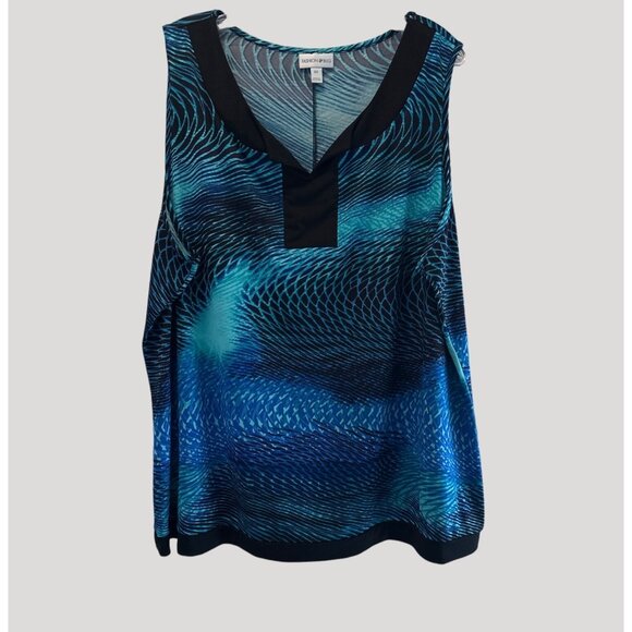 Fashion Bug Women V-Neck Blue/Black Pull On Top Size 3X SKU C3023 - Picture 2 of 7